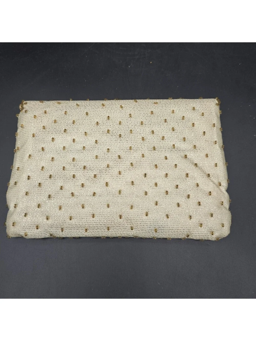 Vintage La Regale Hand Beaded Clutch Purse Cream Gold Floral Evening Bag 1980s
